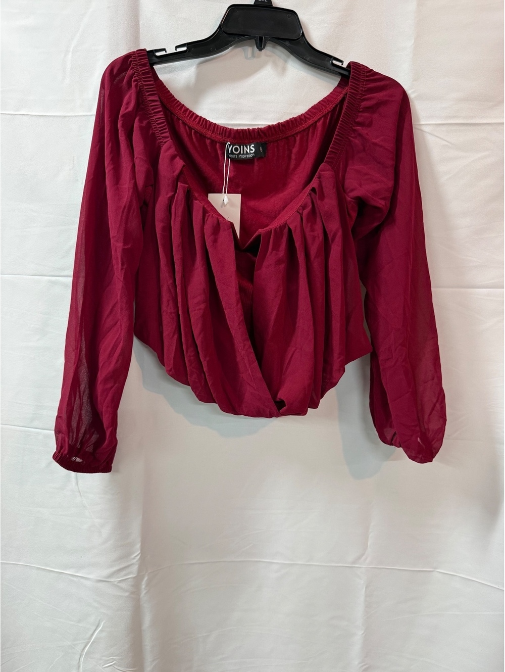 YOINS Burgundy Long Sleeve Crop Top Blouse XL